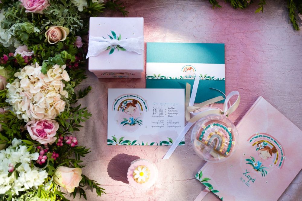 Βάπτιση κοριτσιού με ροζ και τιρκουάζ αποχρώσεις